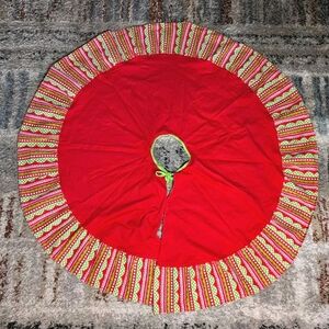 Christmas Tree Skirt Red Green 48 in By Viv&Lou 100% Cotton Bright Whimsical